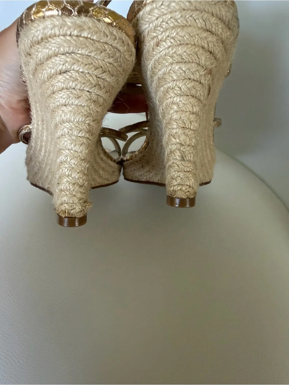 MICHAEL Michael Kors Gold Metallic Snakeskin Espadrille Wedge Sandals Size 7